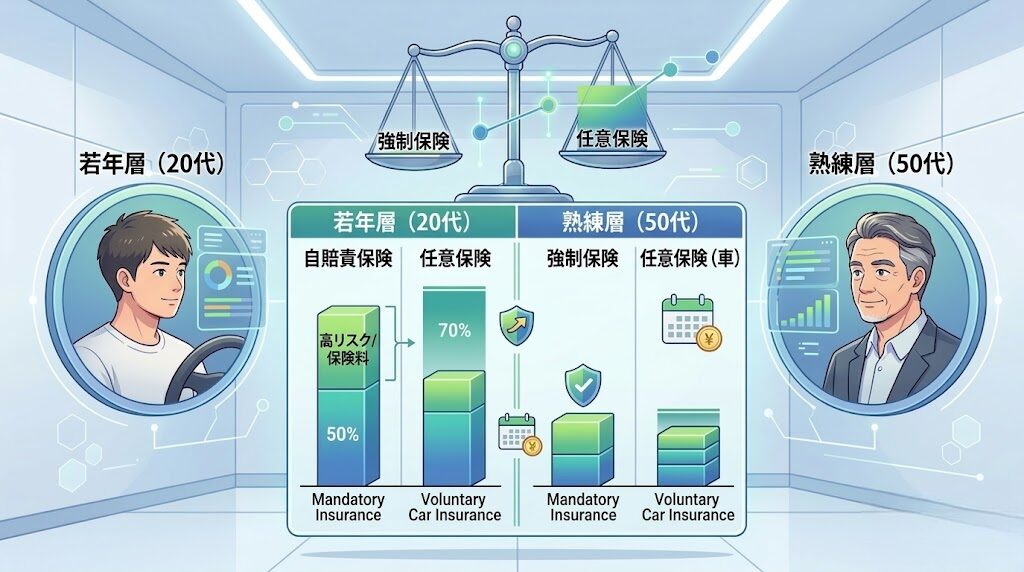 自賠責保険と任意保険の相場を年代別に徹底比較