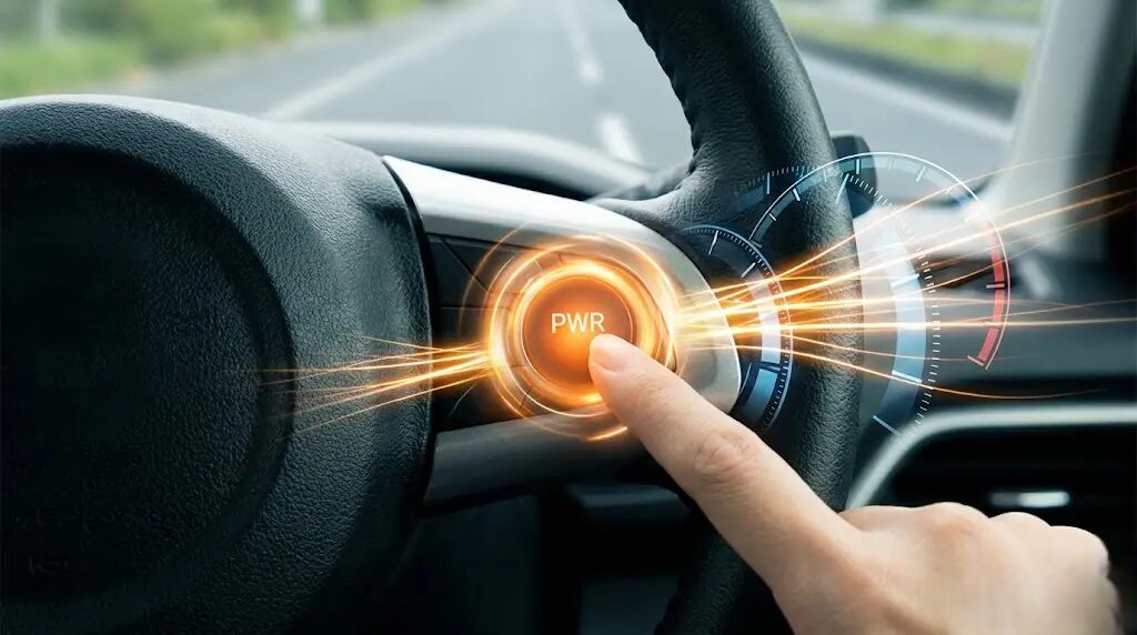 ステアリングのスポーツモードスイッチを確認