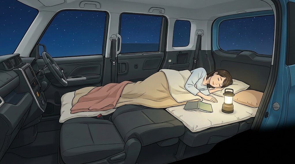 ルーミーでの車中泊を快適にするフルフラットの工夫