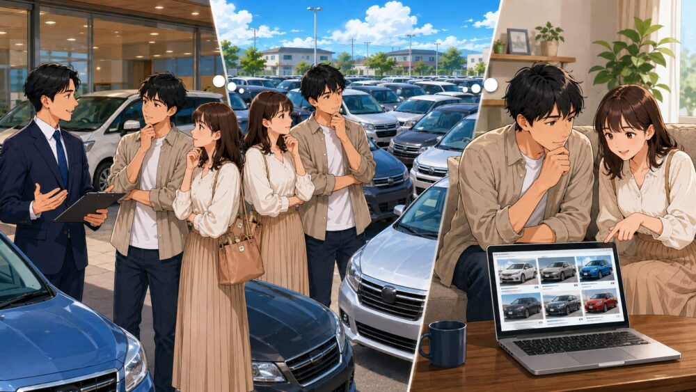 中古車をどこで買うか購入先別に比べる