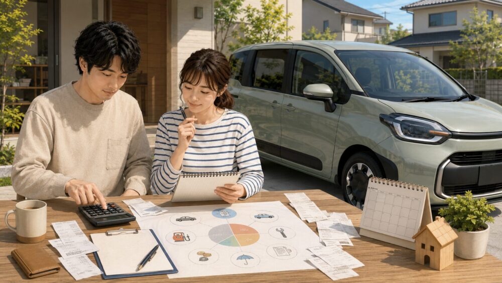 シエンタの年間維持費を家計簿や電卓で確認する日本人夫婦
