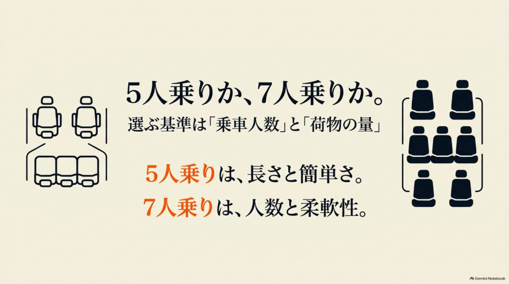 シエンタの5人乗りと7人乗りを乗車人数や荷物量から比較した選び方の図解