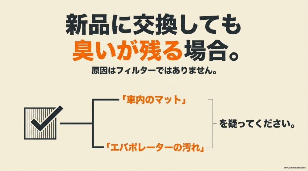 シエンタのエアコンフィルター交換後も臭う場合に車内マットやエバポレーターの汚れを確認する図
