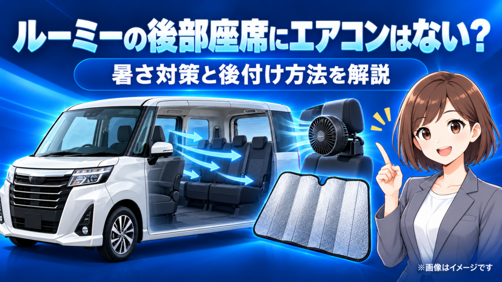 ルーミーの後部座席に後席専用エアコンがないことと、暑さ対策や後付け用品を解説するアイキャッチ画像