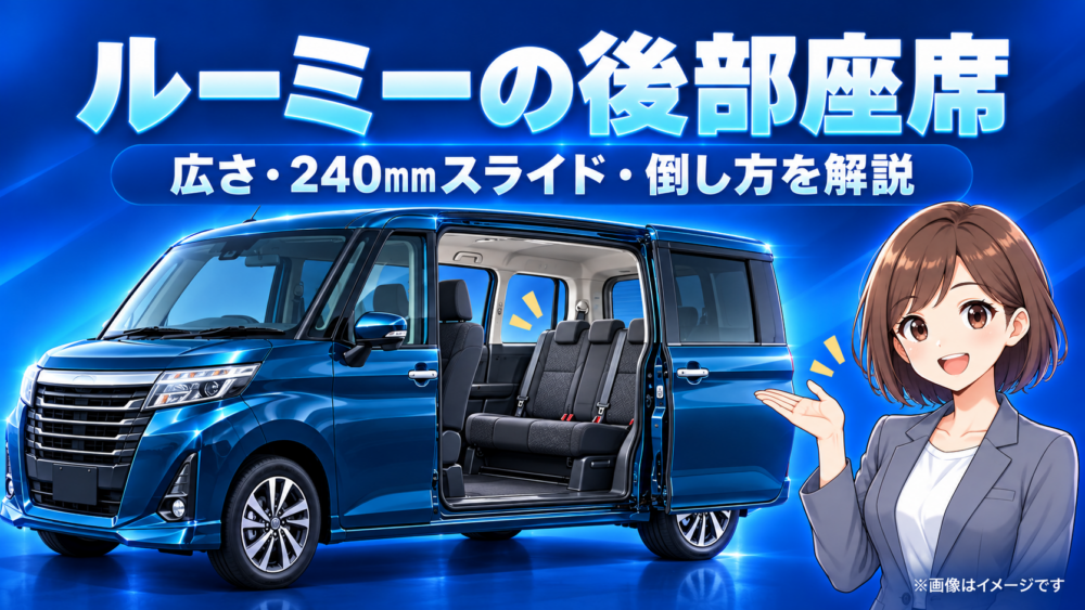 ルーミーの後部座席の広さや240mmスライド、倒し方のポイントを解説する記事タイトル画像