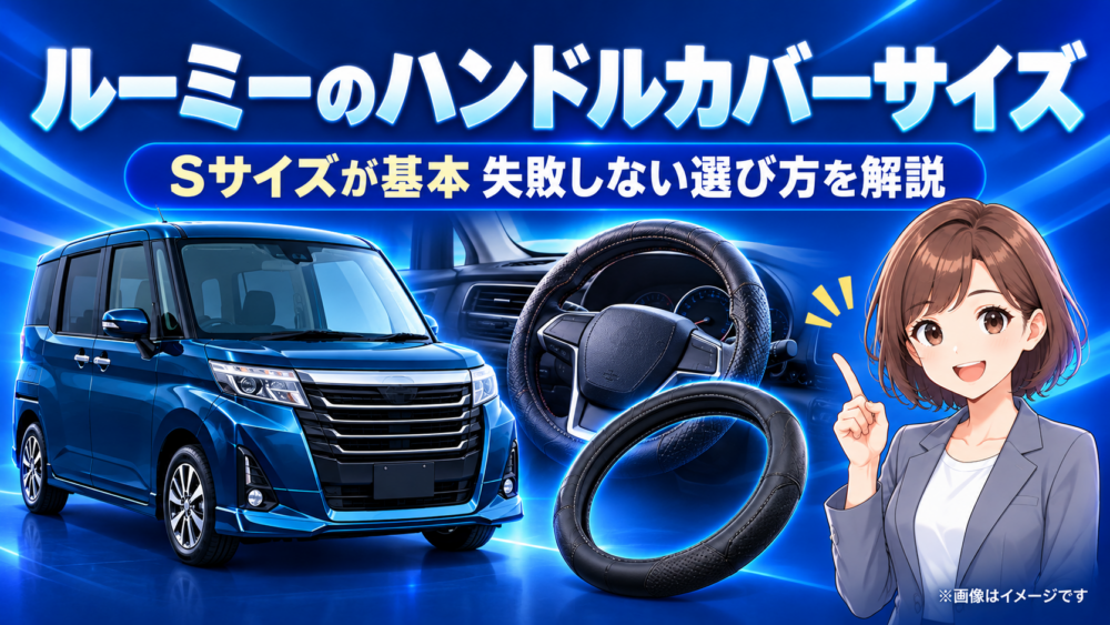 トヨタ・ルーミーとハンドルカバーのイラストで、Sサイズの適合目安と失敗しない選び方を紹介するアイキャッチ画像