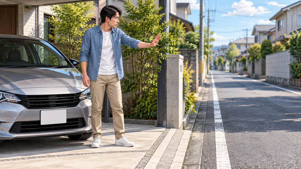 車検切れ車を公道へ出さず自宅駐車場で止める男性
